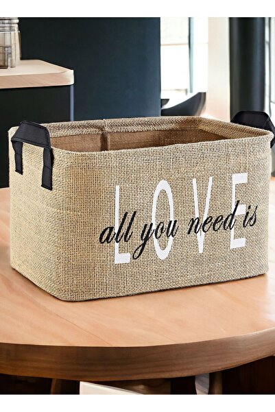 PH Prendi Home Love Baskılı Jüt Dolap Içi Çocuk Odası Oyuncak Düzenleyici Katlanır Saklama Sepeti Organizer30x22x18