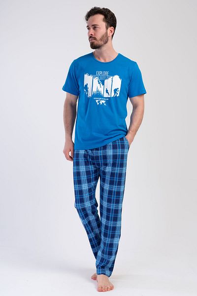 VİENETTA Men's Large Size Cotton Short Sleeve Pajama Set - 311146