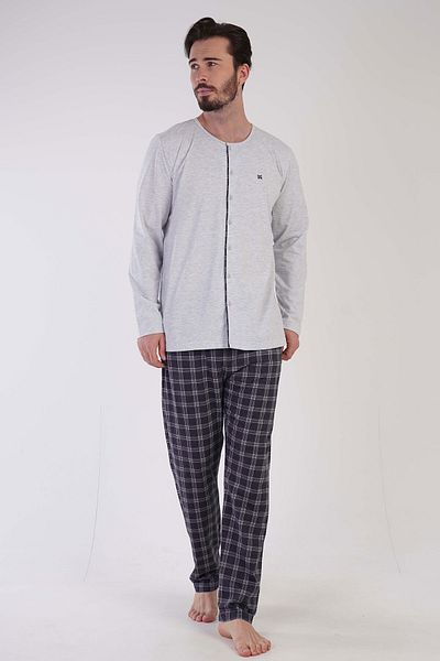 VİENETTA Men's Long Sleeve Cotton Pajamas Set - Buttoned, 305022