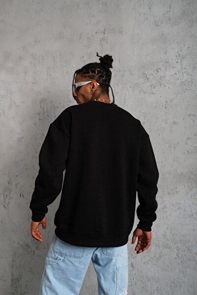 VASK UNISEX OVERSIZE COTTON 'BIRD' PRINTED CREW COLLAR SWEATSHIRT