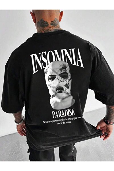CAST COLLECTİON Tricou negru pentru bărbați cu imprimeu Paradise