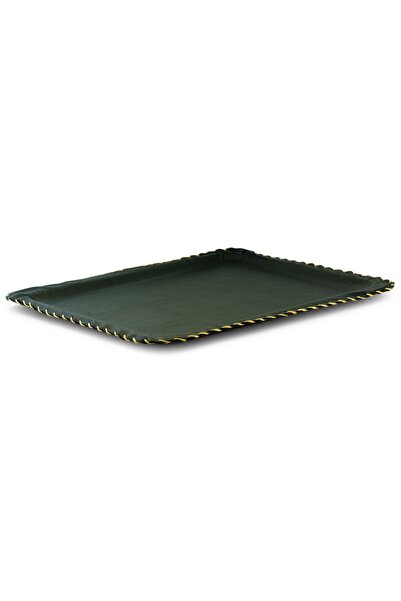 Tria El Yapımı Köşeli Deri Tepsi 1 Adet 36x46 Cm - Yeşil