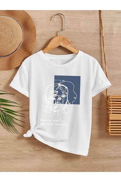 VASK Unisex Άνετο Παιδικό μπλουζάκι από βαμβακερό εμπριμέ λευκό