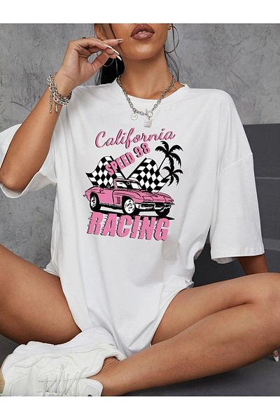 VASK Unisex RACING εμπριμέ μπλουζάκι μεγάλου μεγέθους