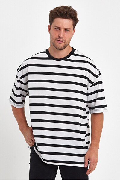 VASK Unisex Black White Striped Basic Oversize Tshirt