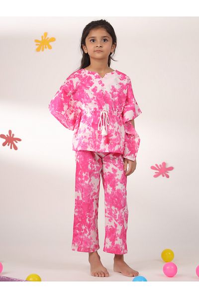 Sanskrutihomes By Styli Tie-Dye Print Drawstring Top & Pyjama Set