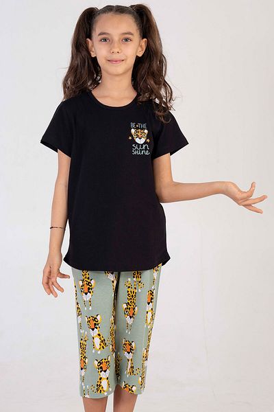 VİENETTA Cotton Girl's Short Sleeve Capri Pajamas Suit 
 , 212675