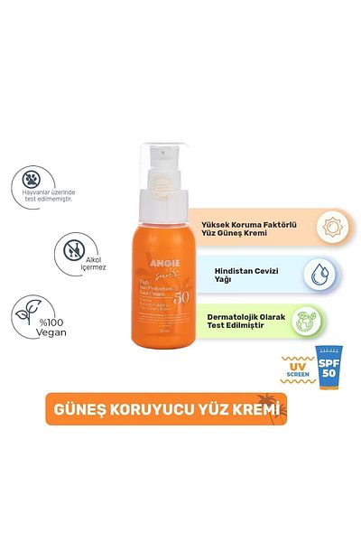 Angie Sun Face 50 Spf Unisex Bronze Color Sunscreen Cream 50ml (Vegan)
