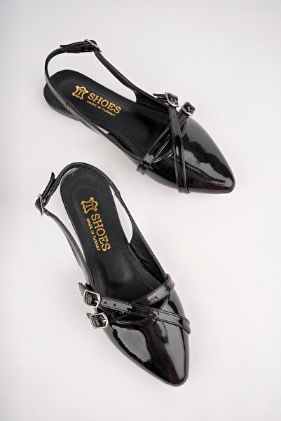 Freemax Черна дамска лятна балерина - обувки с колан и детайли