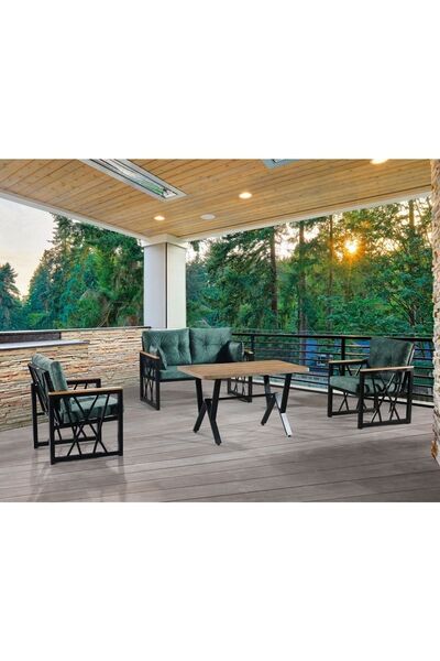 Tu Tienda AÇELYA 2+1+1+MASA(70*120) BAHÇE BALKON MUTFAK TAKIMI,SİYAH METAL/YE...