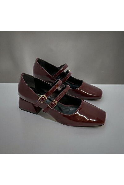 runa shoes Piele lacuită burgundy cu spate închis, cu bandă dublă, cu vârf pă...