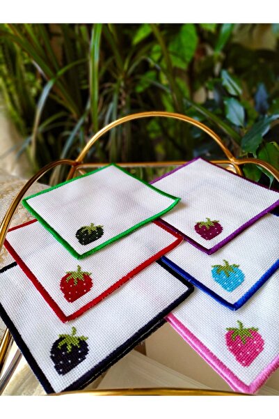 Atelier La Belle 6 Parça Etamin İşlemeli Kahve Yanı Sunum Peçetesi Kokteyl Peçete