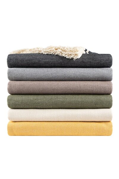 Denizli Concept Kahverengi Koltuk Örtüsü 170x300 Cm - Alinda Püsküllü Koltuk Örtüsü - Çizgi Desenli