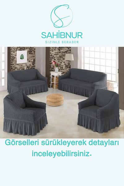 SAHİBNUR Wrapped Seat for 3+3+1+1 Set - Sofa, Sofa Bed Cover, Seat Cover, with Elastic and Skirt 3311