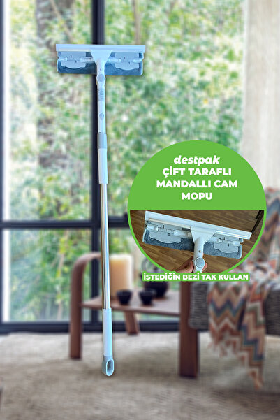 Destpak Mandallı Cam Mopu - Teleskopik Sap - İstediğin Bezi Tak Kullan - 1 Ad...