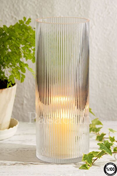 Paşabahçe El Imalatı Silindir Vazo Cizgili Borosilikat 10cm Genişlik 10cm-15 ...