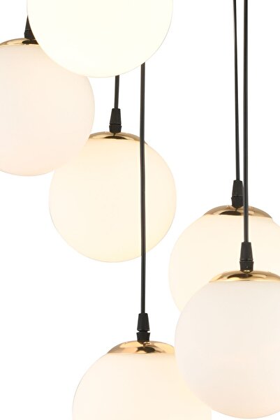 Genel Markalar Sarkıt Tepsi Siyah 6'lı Beyaz Top Glop Camlı Aşağı Bakan Lüks Avize