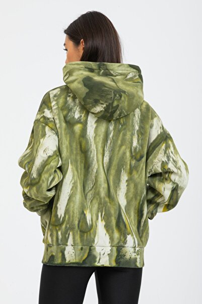 Basicle Oversıze Haki Batık Unisex Sweatshırt