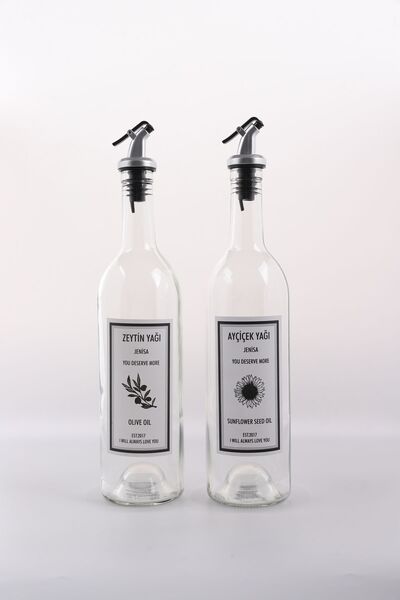 Jenisa Dibi Çukur Şeffaf Cam Şişe 2'li 750 ml Zeytinyağı Sıvıyağ Şişesi Yağdanlık Yağlık
