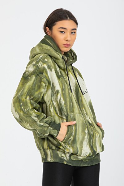 Basicle Oversıze Haki Batık Unisex Sweatshırt