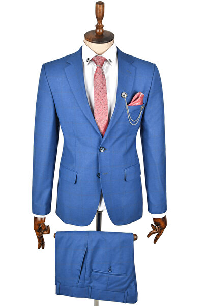 DeepSEA Синій чоловічий костюм у клітинку на двох ґудзиках, комплект з 2 предметів 2304074