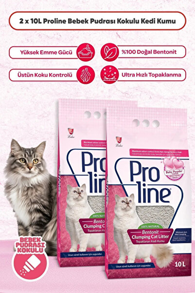 Pro Line Bebek Pudralı 10lt Kedi Kumu 2 Adet (Kalın Taneli)