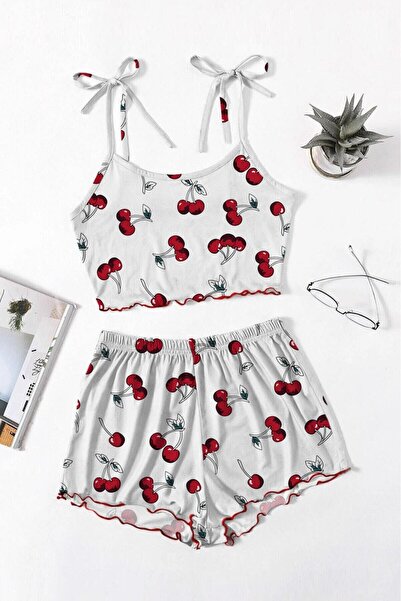 PEMBİŞ HOMEWEAR Angelina Cherry Fitilli Şort Takımı