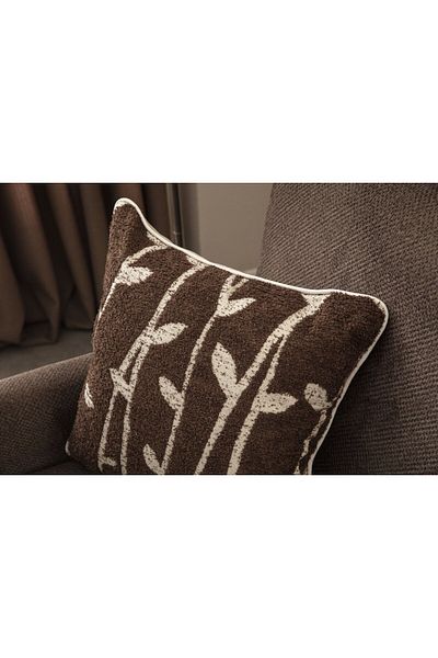 dekomall home & living Ленена плетена възглавница с бамбукови шарки и детайли, кафява