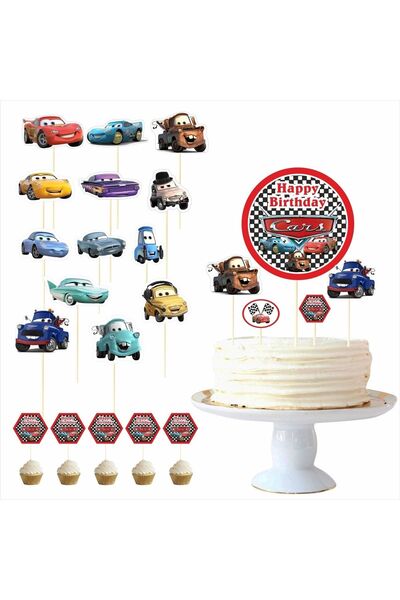 SİYAH PARTİ EVİ Şimşek Mcqueen / Cars Doğum Günü Pasta Süsü Kürdan Seti