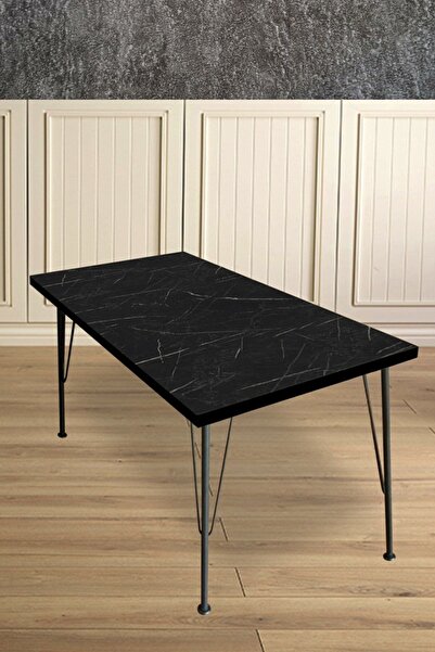 Modelvizyon New 60x90 Dekoratif Siyah Mermer Mutfak-balkon Masası