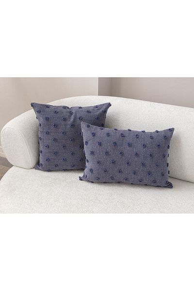 dekomall home & living Ленена плетена възглавница на точки, синя - 43x43 см и 35x50 см, комплект от 2 броя