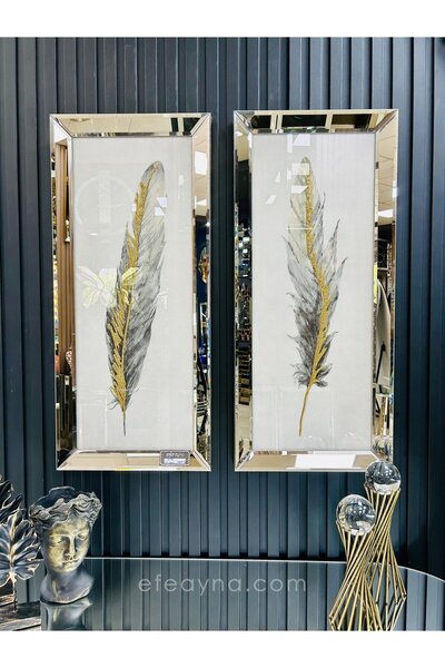 Efe Ayna ANTİK- BRONZ AYNA TABLO SETİ-30x70cm (30x70 x 2 adet tablo)