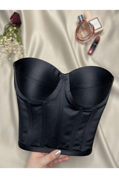 Metay Design Siyah Korse Büstiyer Saten Model-S