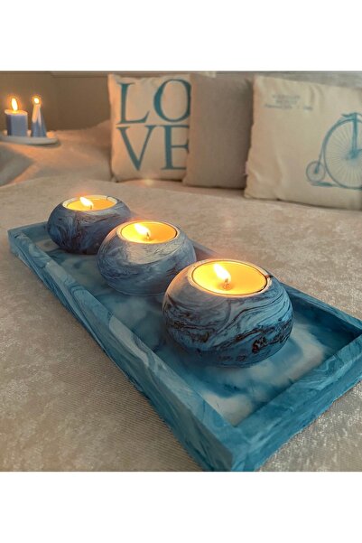 MorVilla Ev Dekorasyon 3'lü Mumluk Set,dekoratif Mumluk,hediyelik Eşya,tealig...