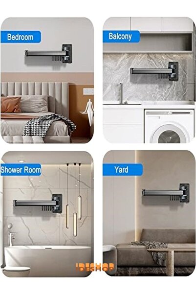 Genel Markalar Elbise Kurutma Askısı, Katlanabilir Balkon, Çamaşırhane, Banyo  Alüminyum Çubuk 360° Dönen,