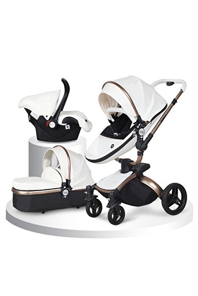 Huggy Egg 6-in-1 Travel Sistem Bebek Arabası Beyaz Siyah – Çift Yönlü, 360 Derece Döner