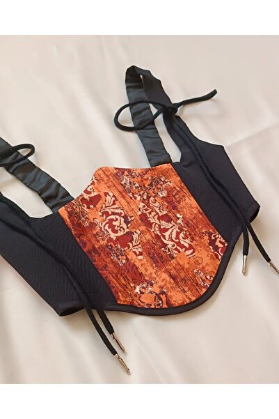 Pinn tekstil Turuncu Etnik Desenli Bel Korsesi