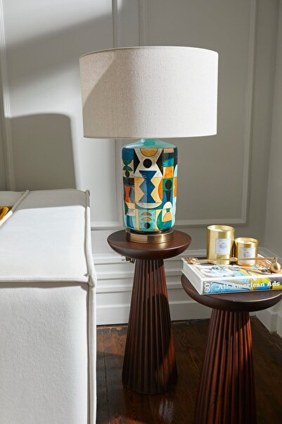 Simillo Home&Living Wood Wooden 2'li Set Fitilli Mantar Yan Sehpa Modern Koyu...