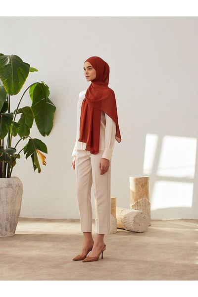 Femple Modest Luxury Rust Orange Chiffon Shawl - 180x70cm Hijab