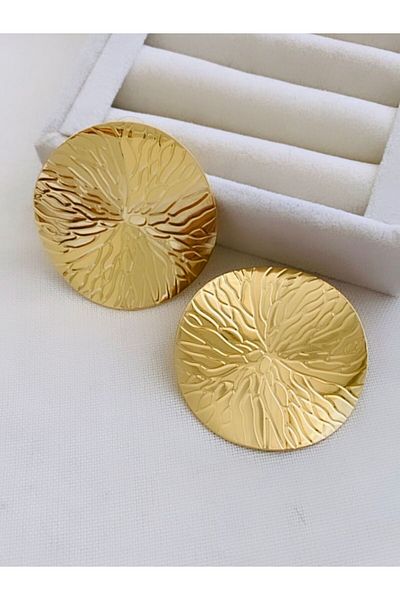 VNS Accessories Imported Curved Embossed Pattern Plate Earrings (5X5 cm)