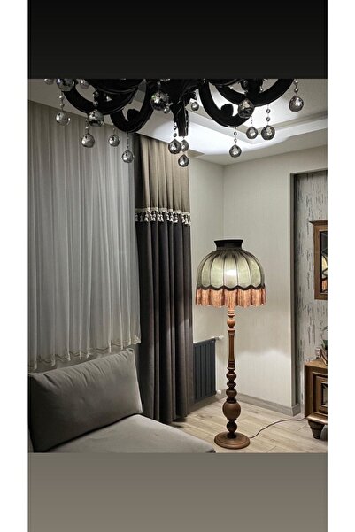 nar-ı albüm Ayışığı Abajur Lambader Yeşil Renk Ve Ahşap Ayak