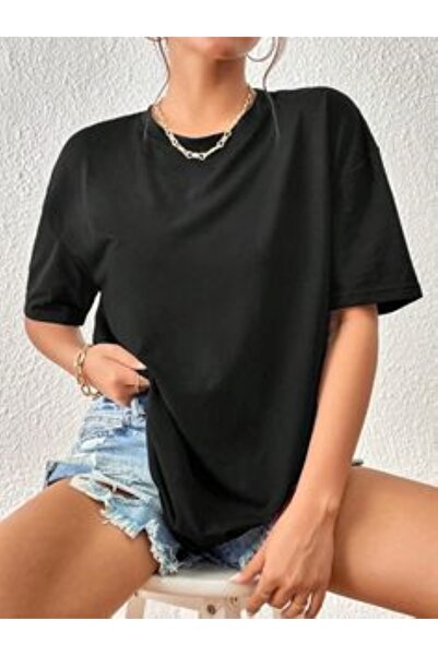 FİTGO Tricou negru oversize pentru femei