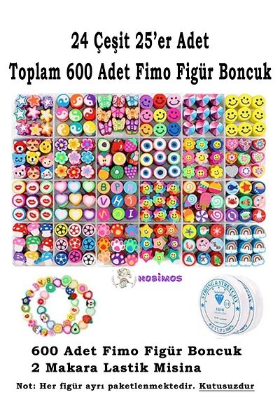 Hobimos 600 Pieces of Fimo Figure Beads - Phone Accessory and Bracelet Necklace Making Set