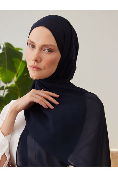 Femple Modest Πολυτελές Σιφόν Σάλι - Navy Blue, 180x70cm, Hijab