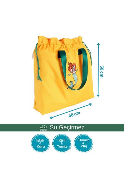 Atelier Bomonti Mermaid Yellow Waterproof Wet Dry Beach Pool Bag - Dirty Clean
