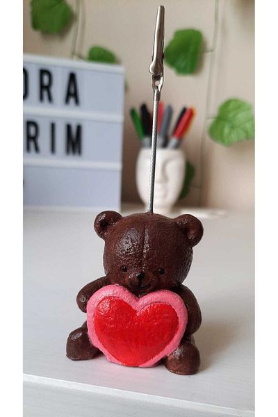 melora Note Holder with Bear Figure Holding a Heart Metal Clip Note Holder Note Holder Photo Holder