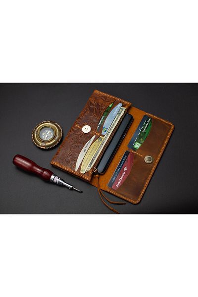 Bakani Leather Genuine Leather Handmade Women's Wallet - 8 Cards, 2 Banknotes, Mobile Phone and Coin Pocket