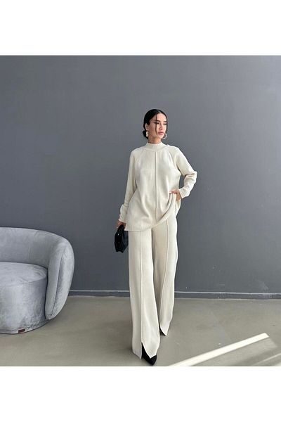 ASM Fashion Κομψό Σετ Πλεκτό Πουλόβερ και Παντελόνι - Γυναικείο