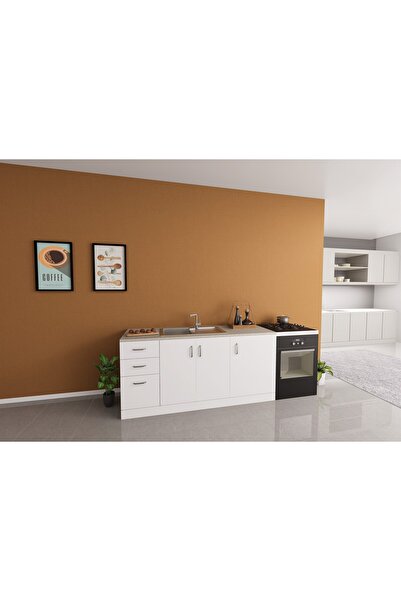 Kenyap Rainbow Alt Mutfak Beyaz 180cm Laminat Tezgah Dahil