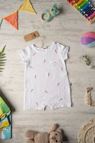 Be'Calm Muslin 100% Organic Cotton - Unisex Baby - Short Jumpsuit with Pocket...